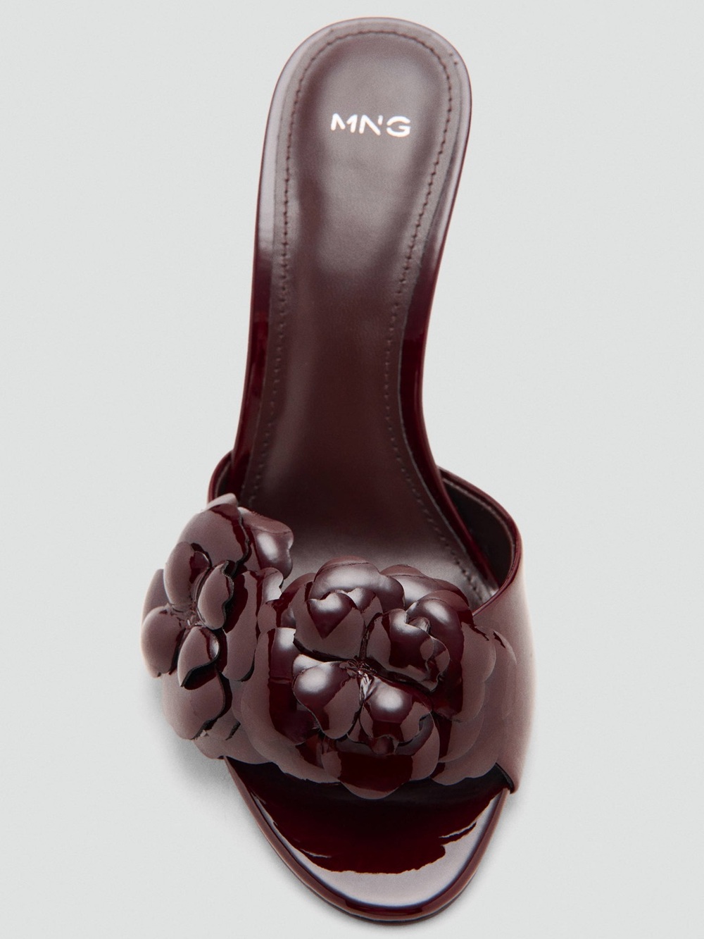 Mango Burgundy Patent Leather Floral Stiletto Mules